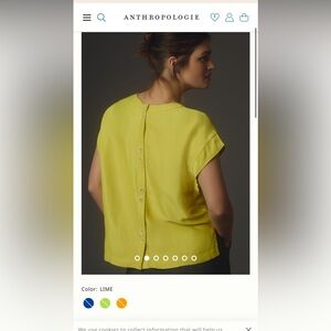 Maeve batwing button back top, size medium, lime/yellow color